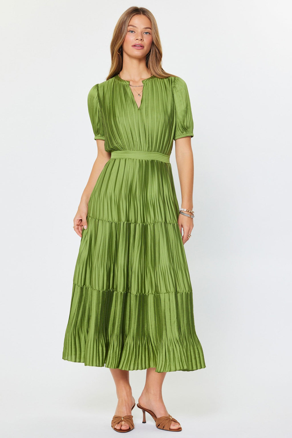 pleated maxi dress green Rhonda Pleated Maxi Dress in Olive– LADYCO