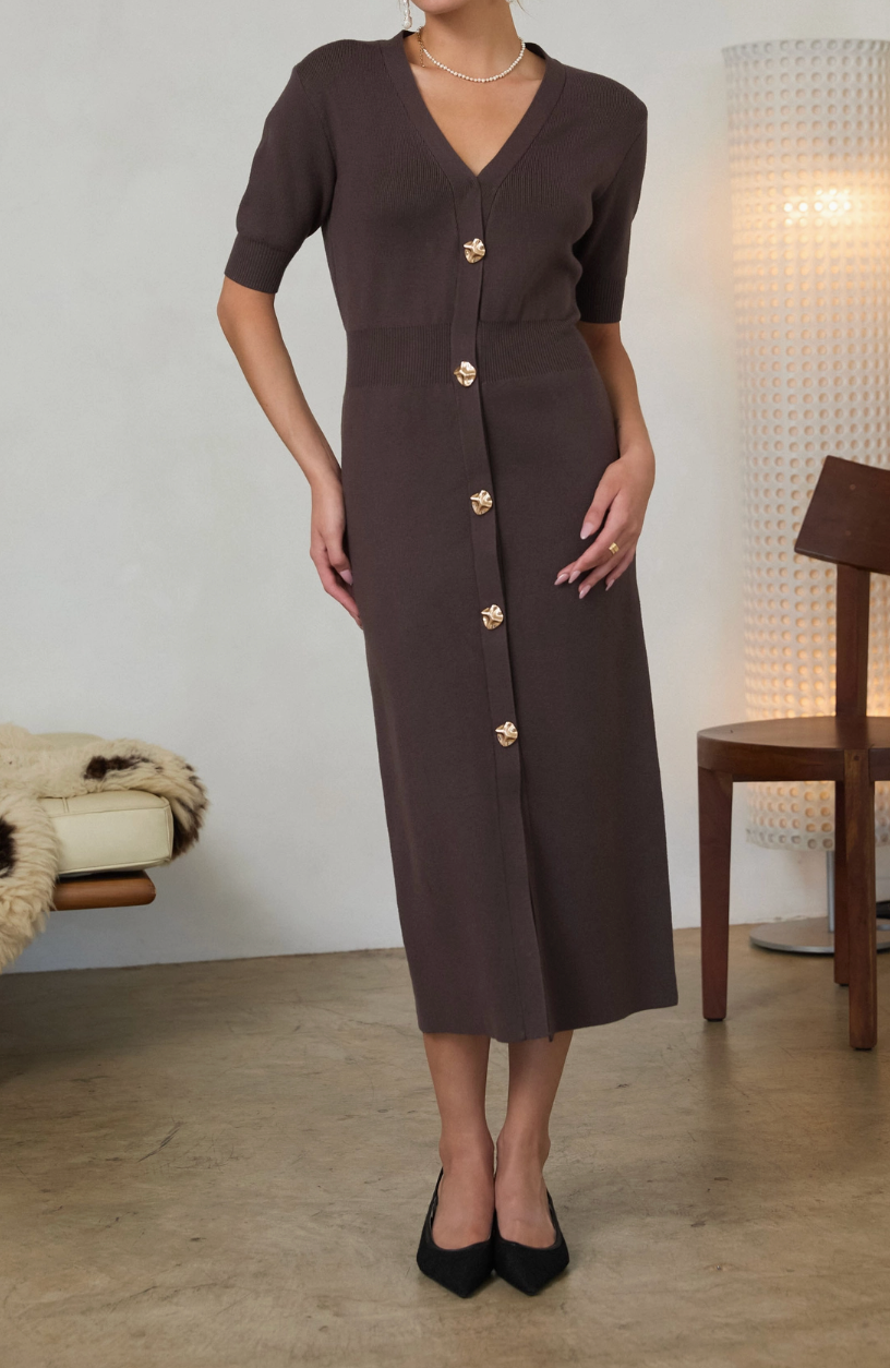 Cait Sweater Dress in Chocolate Brown– LADYCO