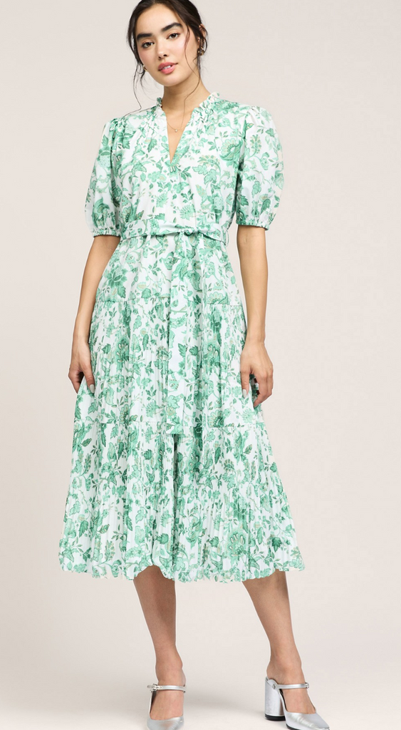 Tony Tiered Midi Dress in Green Floral LADYCO Tony Tiered Midi Dress in Green Floral LADYCO